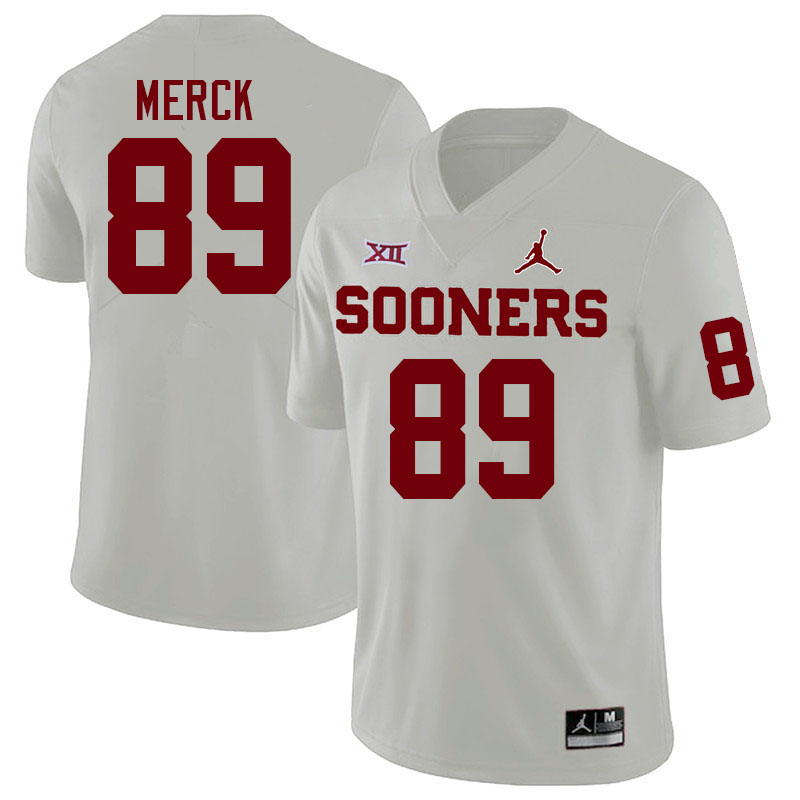 Men #89 Eli Merck Oklahoma Sooners College Football Jerseys Stitched Sale-White - Click Image to Close